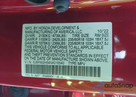 2022 Honda Cr-V Awd Ex from USA, damaged, VIN 5J6RW2H54NA016540